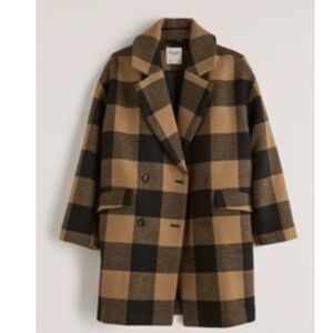 Abercrombie & Fitch Black and Tan Checkered Pea Coat